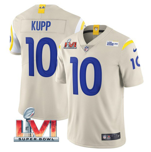 Men's Bone Los Angeles Rams #10 Cooper Kupp 2022 Super Bowl LVI Vapor Limited Stitched Jersey